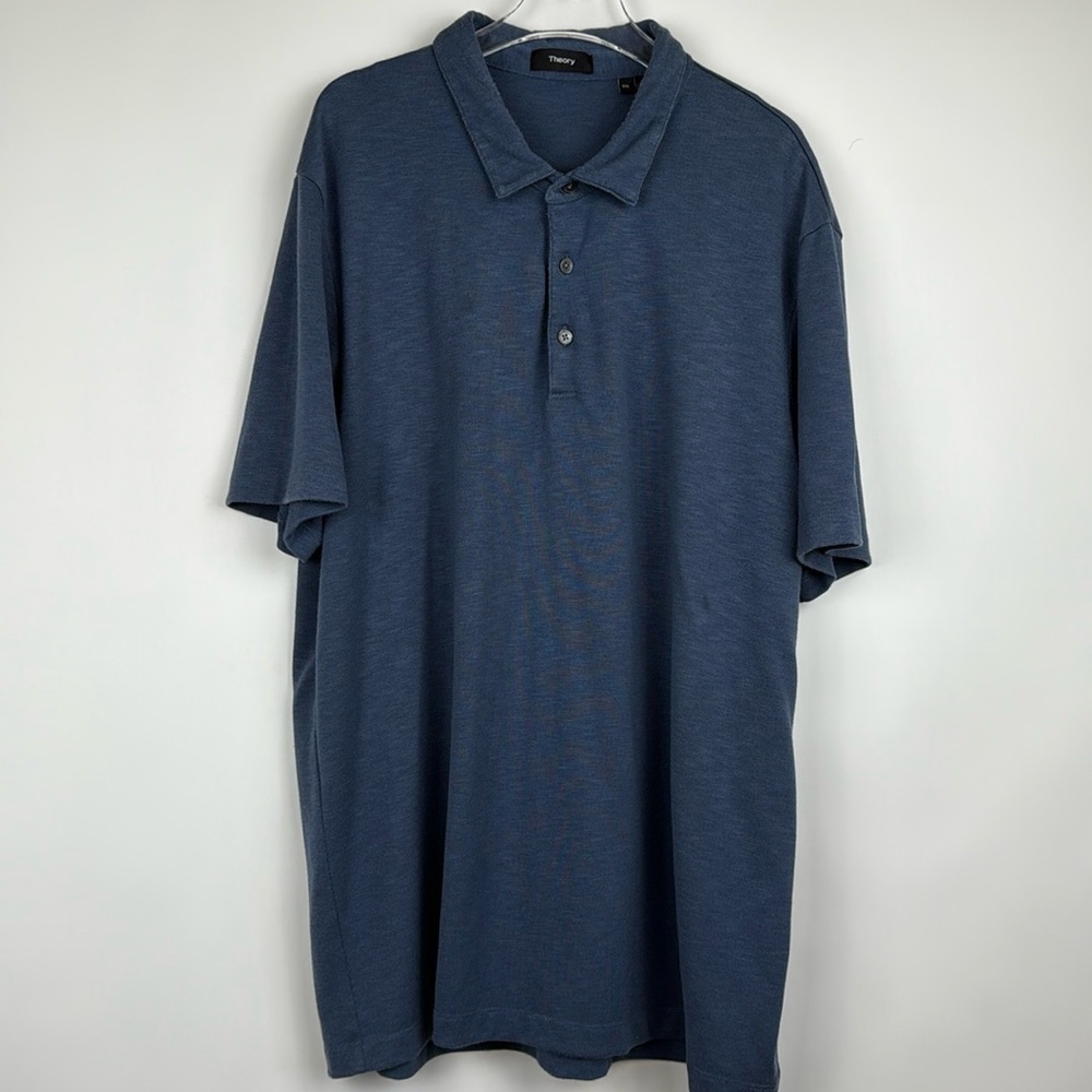 Theory Bron Polo Shirt Anemone Modal Knit Jersey Blue Size XXL